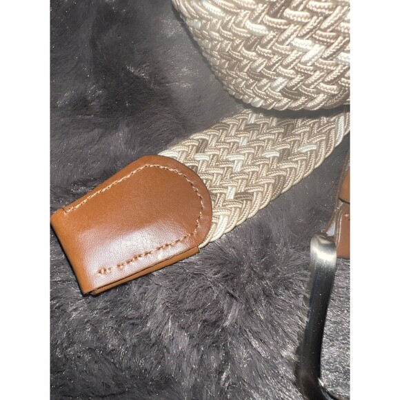 JOSEPH A BANKS MENS BELT Sz 54-56 BROWN MULTI WOVEN STRETCH KNIT LEATHER TRIM - Picture 3 of 7